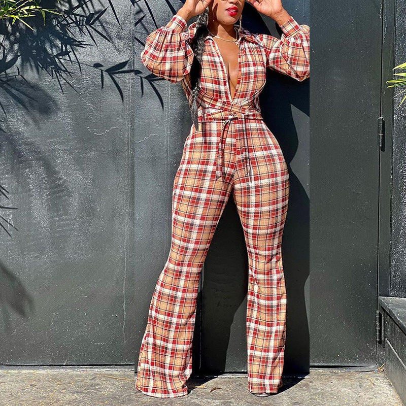 Women's Polyester Jumpsuit Autumn New Sexy Long Sleeve Printing