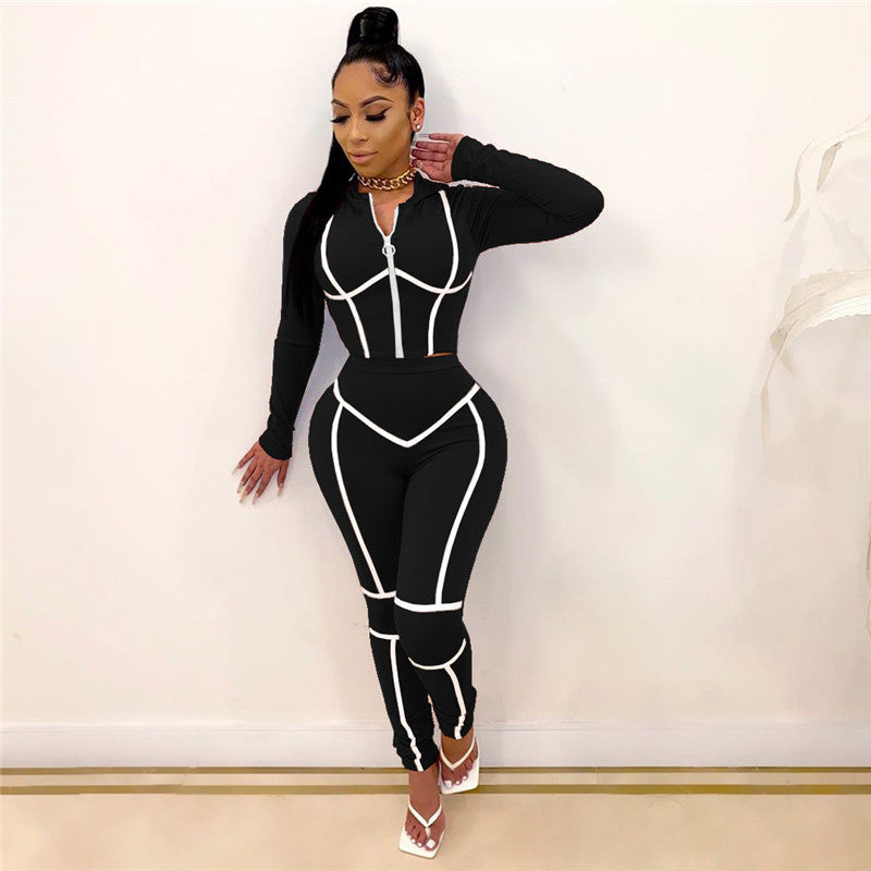 European and American Women's Fashion Casual Solid Color Hooded Zipper