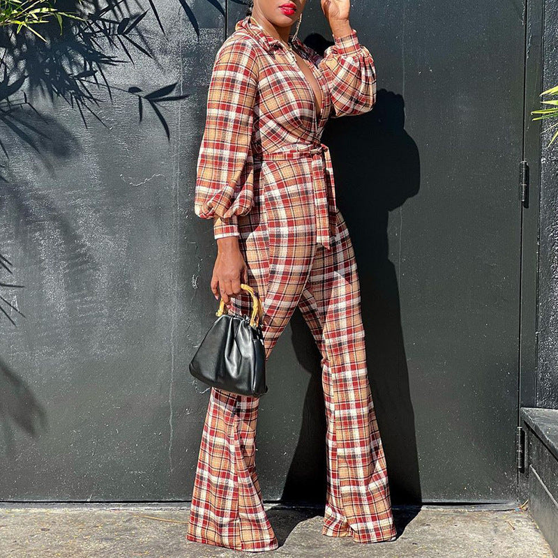 Women's Polyester Jumpsuit Autumn New Sexy Long Sleeve Printing