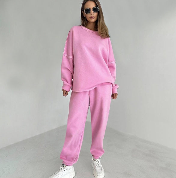 Knitted Plus Fluff Sweatshirt Pencil Pants Two-piece Set