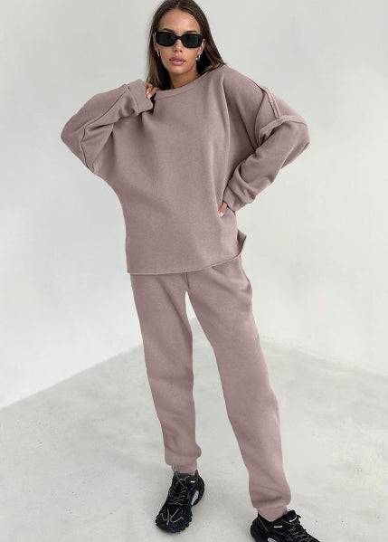 Knitted Plus Fluff Sweatshirt Pencil Pants Two-piece Set