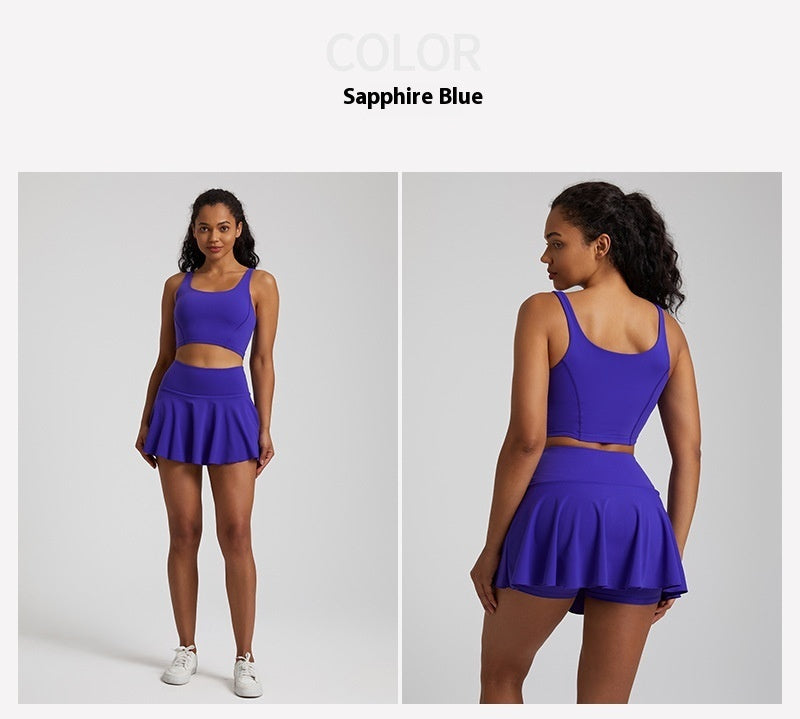 Nude Feel Outdoor Running Fitness Casual Pleated Mini Skirt Vest Suit