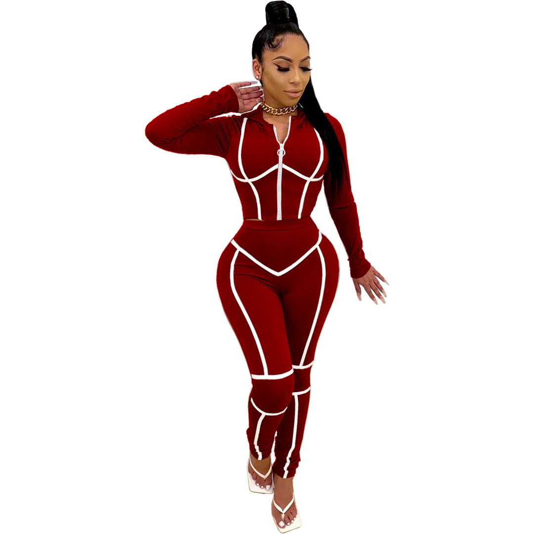 European and American Women's Fashion Casual Solid Color Hooded Zipper