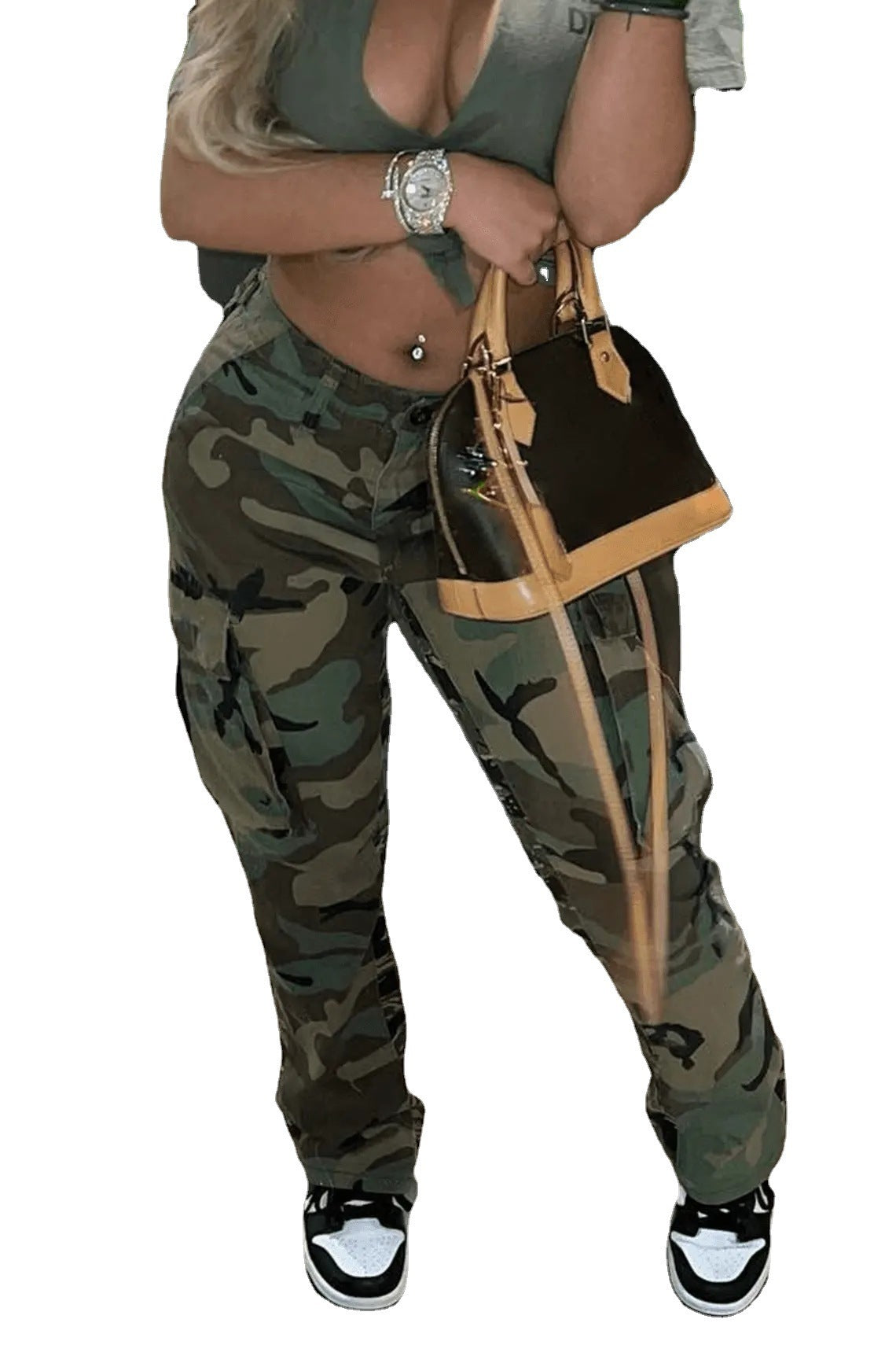 High Straight Waist Multicolor Camouflage Overalls