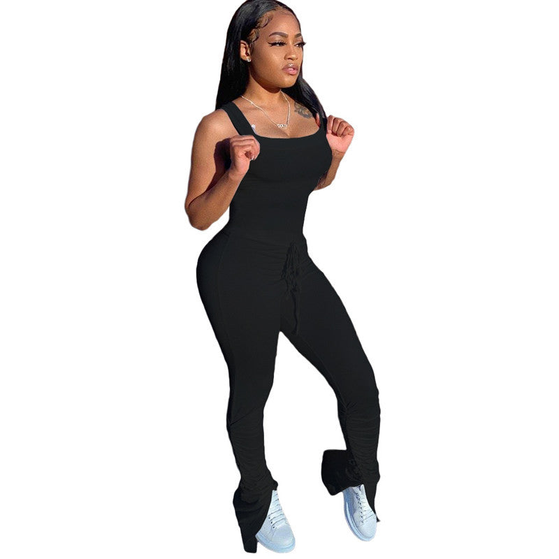 Solid color pleated jumpsuit