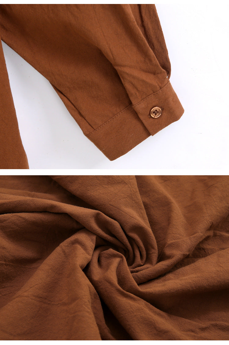 Simple Long Below The Knee Shirt Solid Color Polo Collar Cardigan Shirt