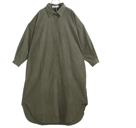Simple Long Below The Knee Shirt Solid Color Polo Collar Cardigan Shirt