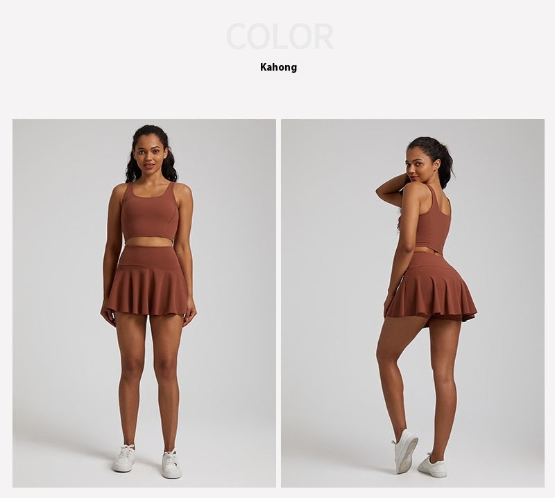Nude Feel Outdoor Running Fitness Casual Pleated Mini Skirt Vest Suit