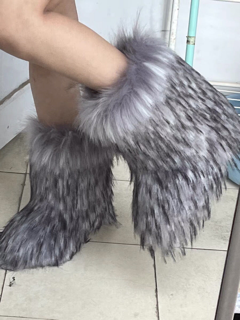 Raccoon Fox Fur Fur Snow Boots