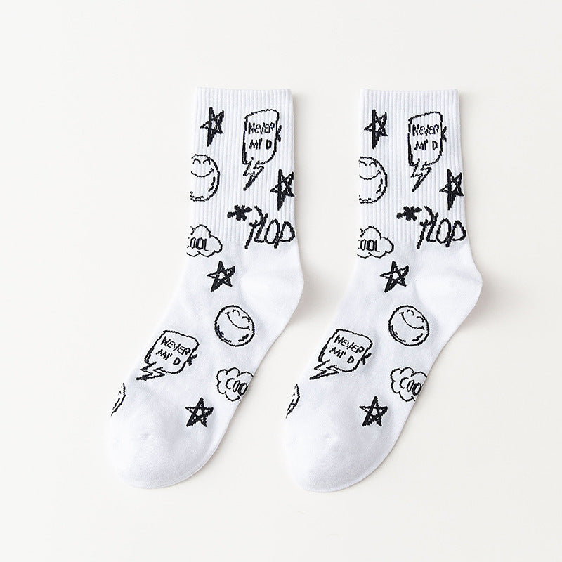 Tube Socks Black And White Checkerboard Sport Letters