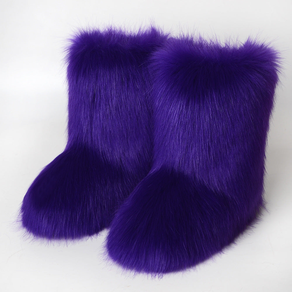 Women's Shoes Fox Fur Boots Fleece Anti-fur Snow Boots