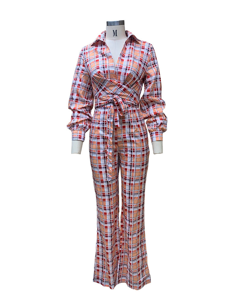 Women's Polyester Jumpsuit Autumn New Sexy Long Sleeve Printing
