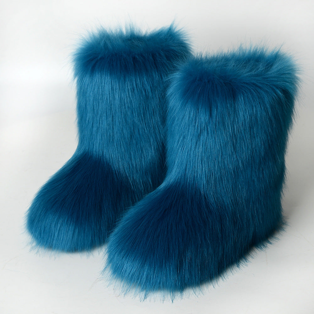 Women's Shoes Fox Fur Boots Fleece Anti-fur Snow Boots