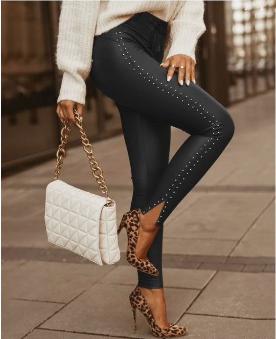 Ladies Waist Strap Leather Pants