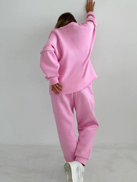Knitted Plus Fluff Sweatshirt Pencil Pants Two-piece Set