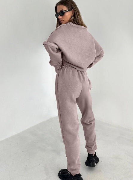 Knitted Plus Fluff Sweatshirt Pencil Pants Two-piece Set