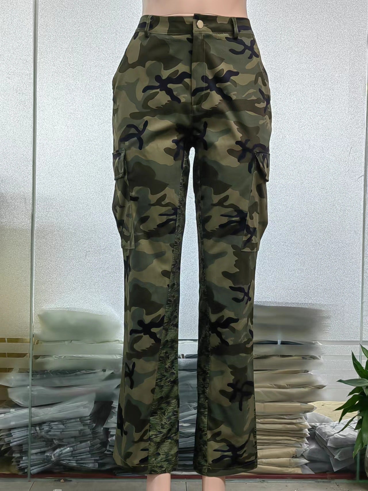 High Straight Waist Multicolor Camouflage Overalls