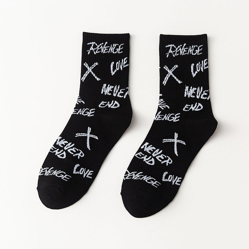 Tube Socks Black And White Checkerboard Sport Letters