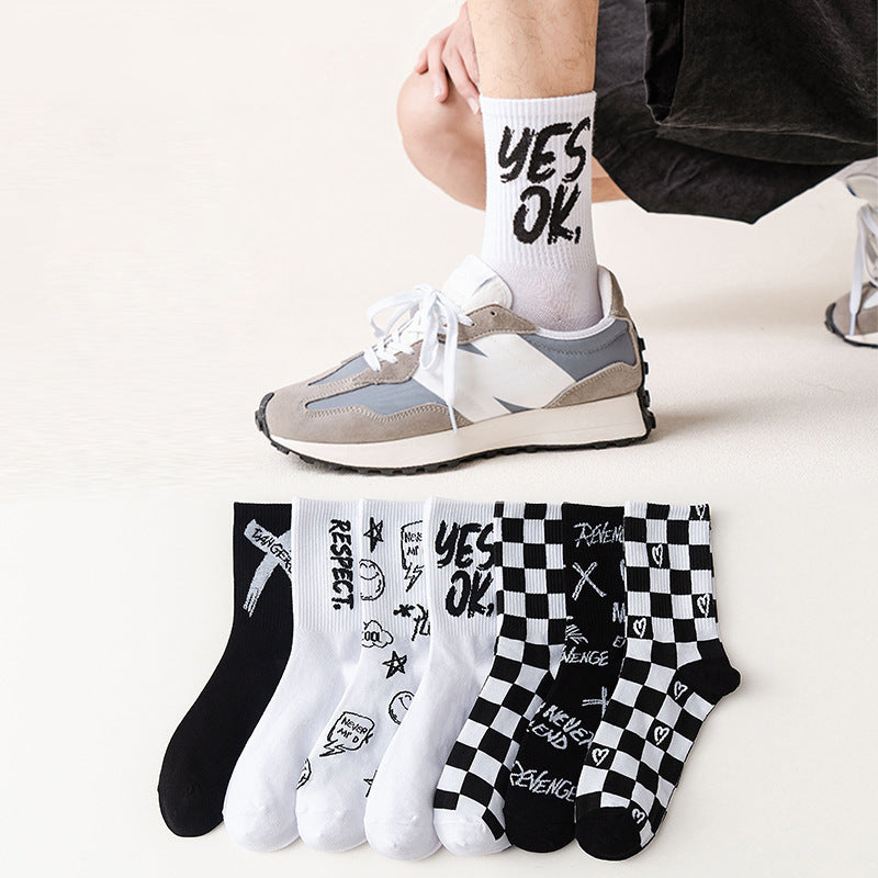 Tube Socks Black And White Checkerboard Sport Letters