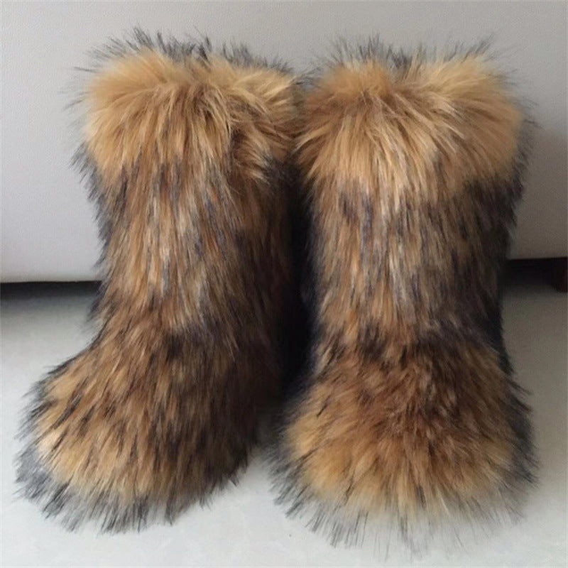 Raccoon Fox Fur Fur Snow Boots