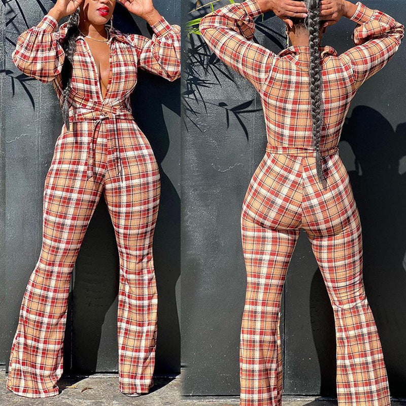 Women's Polyester Jumpsuit Autumn New Sexy Long Sleeve Printing