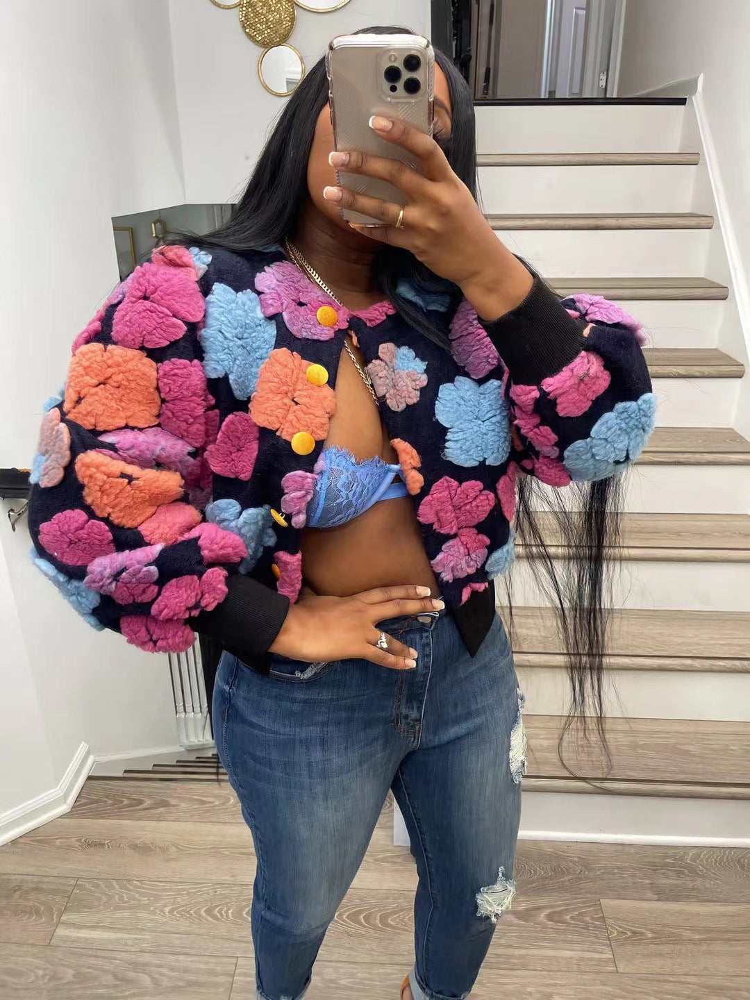 Women's Retro Three-dimensional Flower Acquard Coat