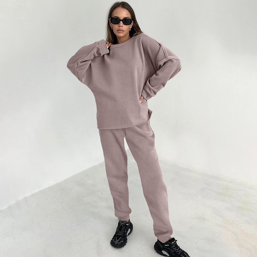 Knitted Plus Fluff Sweatshirt Pencil Pants Two-piece Set