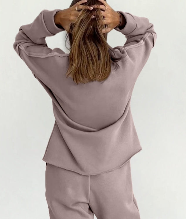 Knitted Plus Fluff Sweatshirt Pencil Pants Two-piece Set