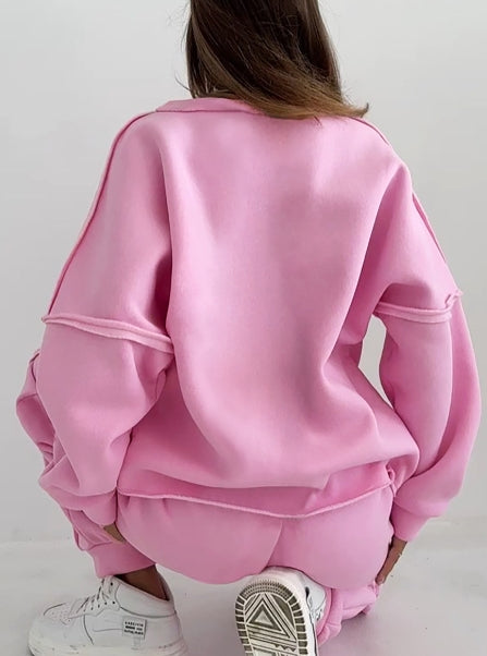 Knitted Plus Fluff Sweatshirt Pencil Pants Two-piece Set