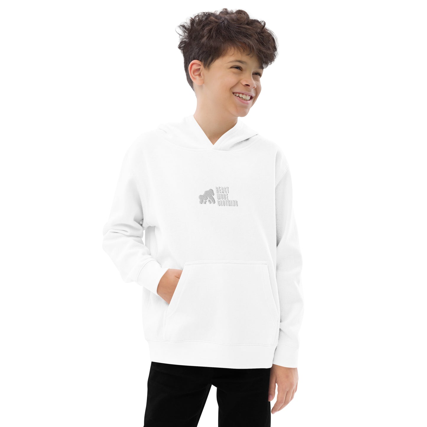 Kids fleece hoodie-Em wh