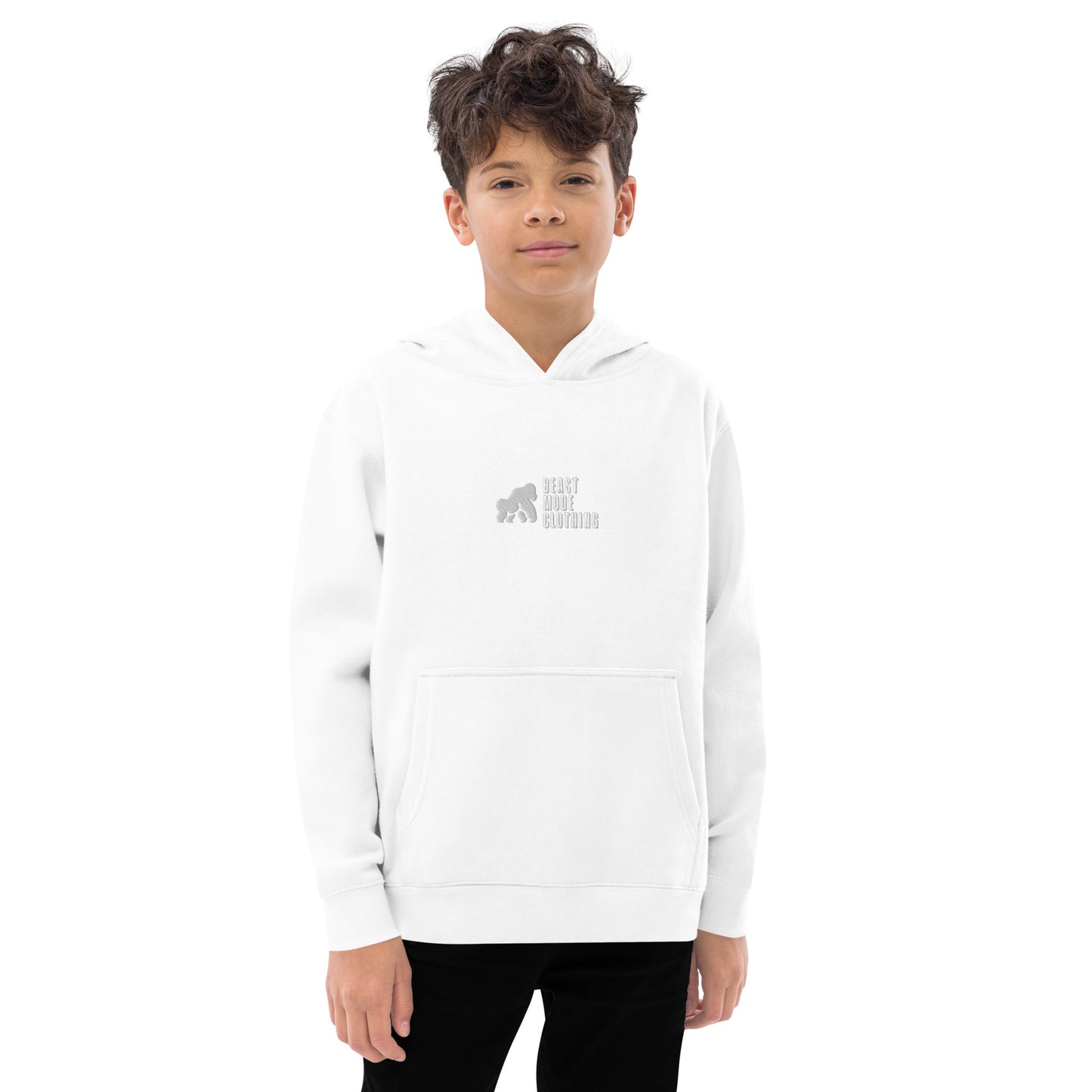 Kids fleece hoodie-Em wh