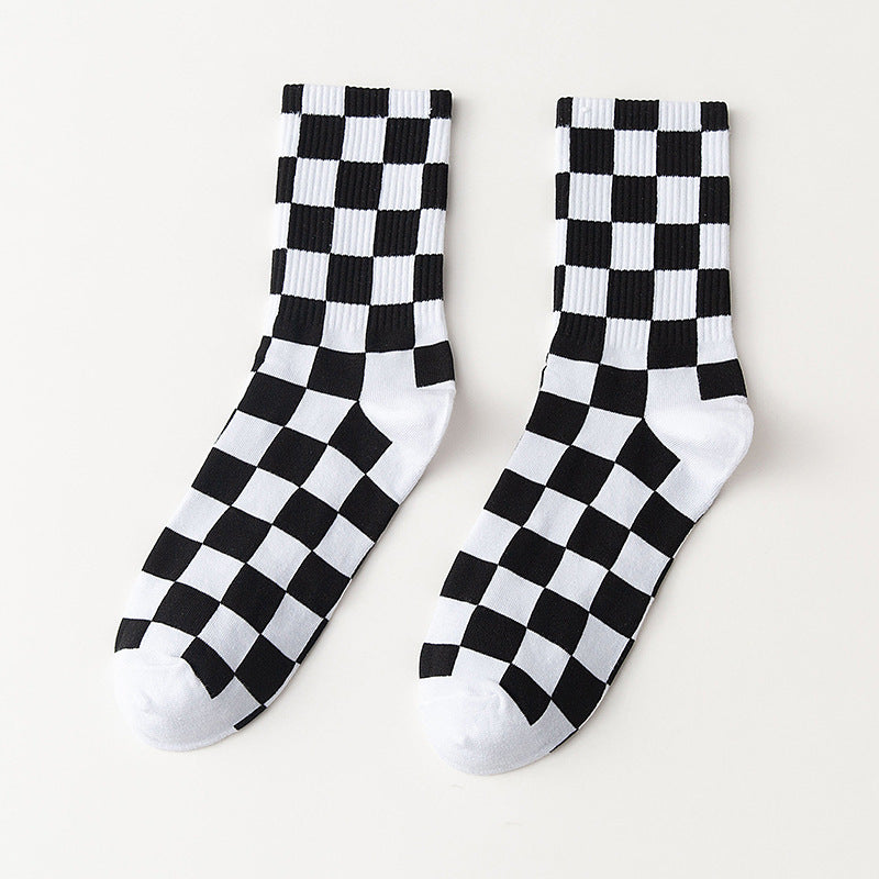 Tube Socks Black And White Checkerboard Sport Letters