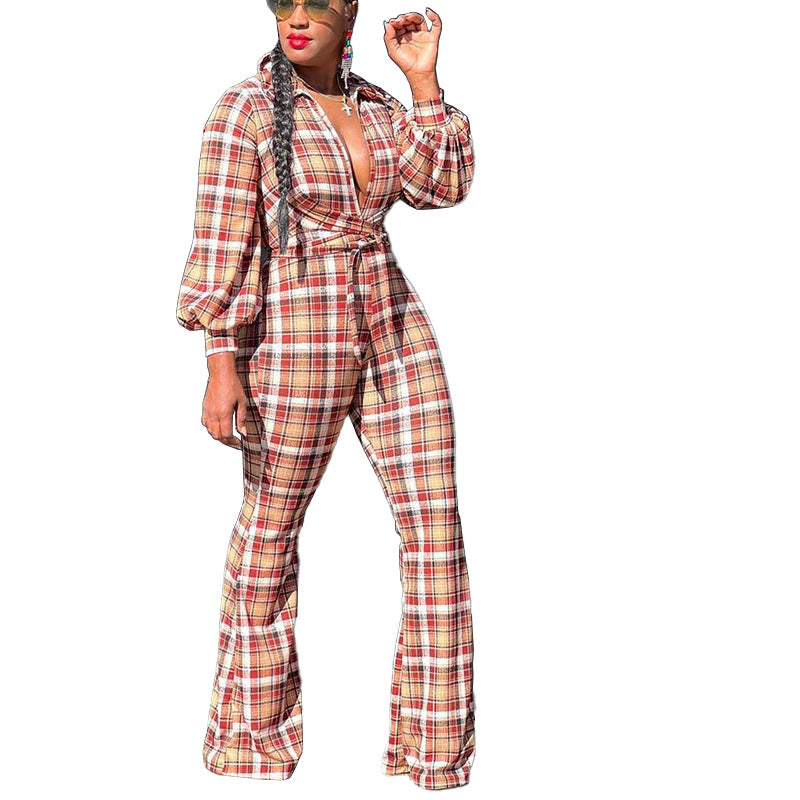 Women's Polyester Jumpsuit Autumn New Sexy Long Sleeve Printing