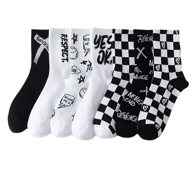 Tube Socks Black And White Checkerboard Sport Letters