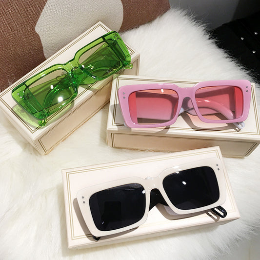 Men's And Women's Rectangular Large Frame Trendy Pink And Green Face-looking Sunglasses