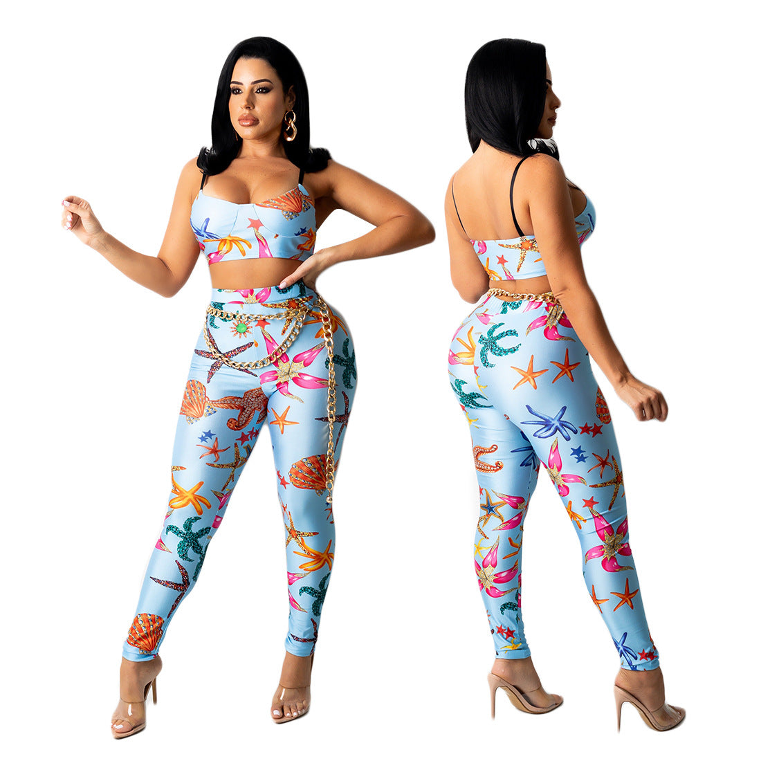 Sexy Fashion Printed Trousers Casual Two-piece Suit
